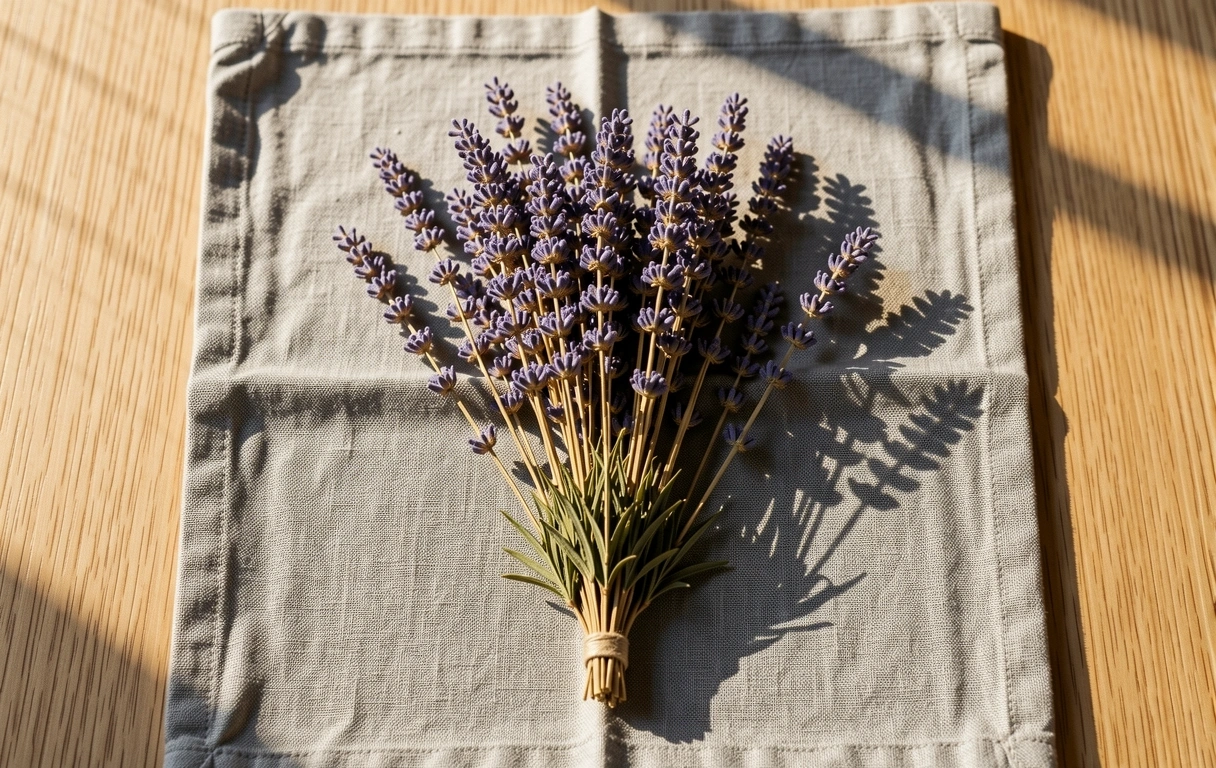 Lavendel auf Leinen als Symbol für Ruhe
